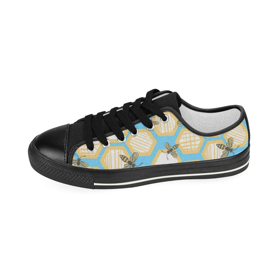 Bee honeycomb pattern Kids' Boys' Girls' Low Top Canvas Shoes Black