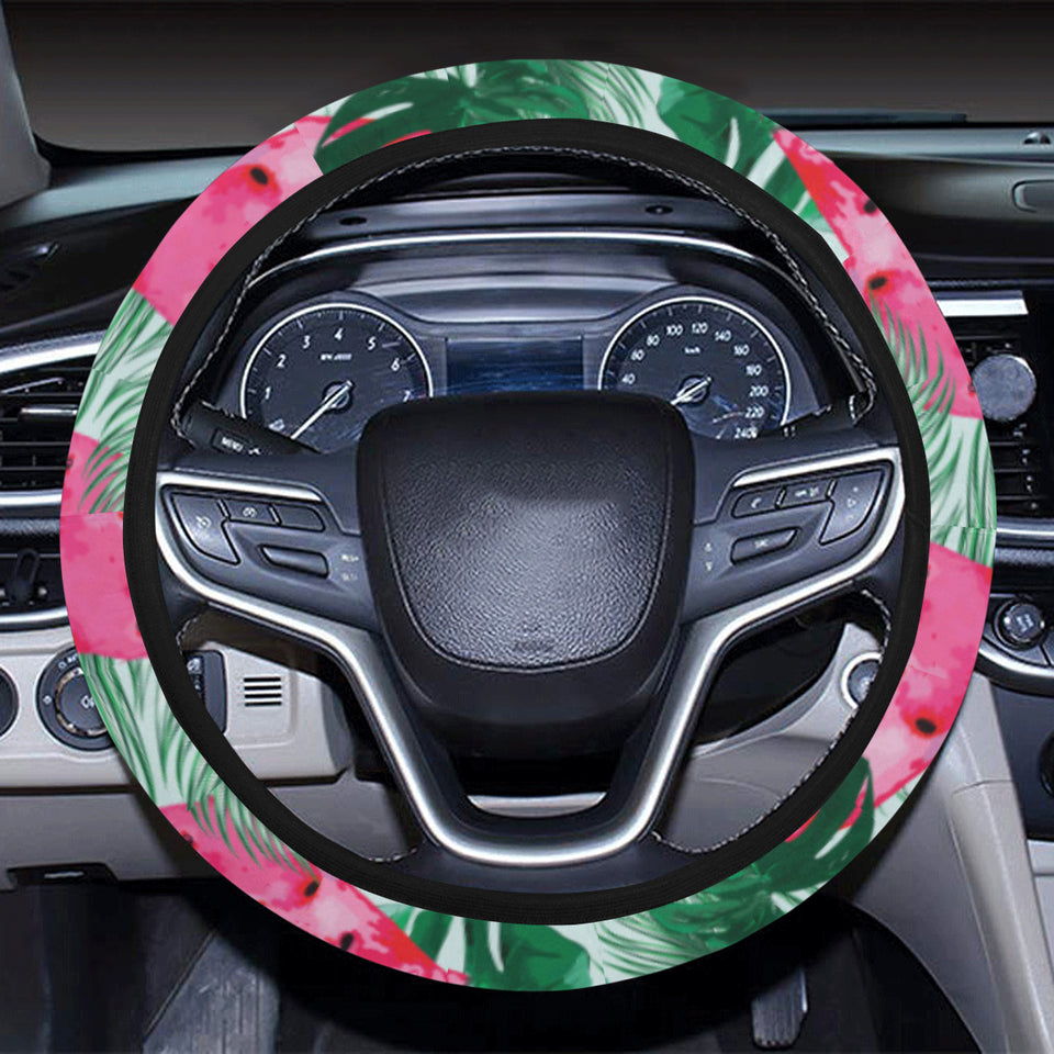 Watermelons tropical palm leaves pattern Car Steering Wheel Cover