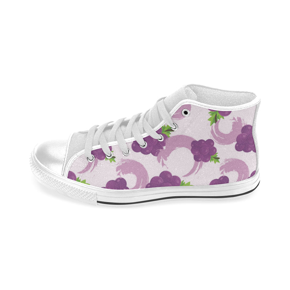 Cute Grape pattern Men's High Top Canvas Shoes White