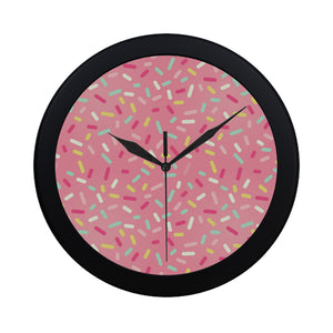 Pink donut glaze candy pattern Elegant Black Wall Clock