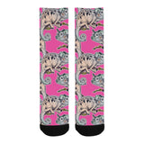 Chameleon lizard pattern pink background Crew Socks