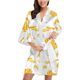 French fries white paper box pattern Women's Short Kimono Robe