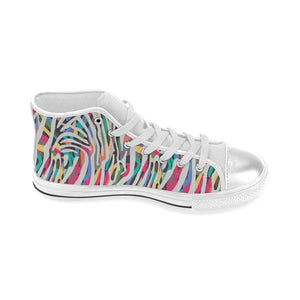 Colorful zebra skin pattern Women's High Top Canvas Shoes White