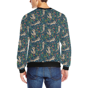 Raccoon tropical leaves pattern Men's Crew Neck Sweatshirt