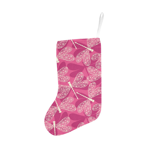 Beautiful dragonfly pink background Christmas Stocking