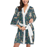 Raccoon tropical leaves pattern Women's Short Kimono Robe