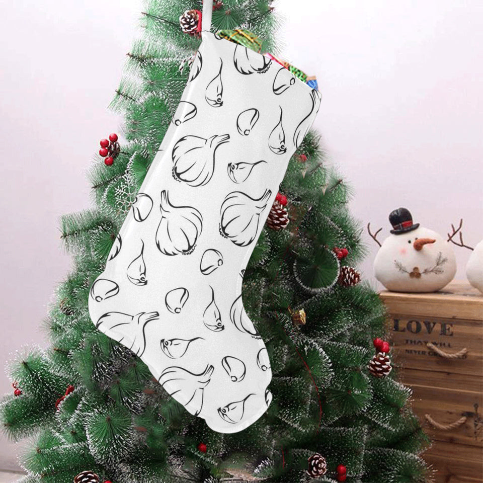 Garlic pattern black white Christmas Stocking