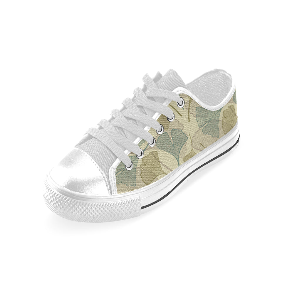 Ginkgo leaves design pattern Men's Low Top Shoes White