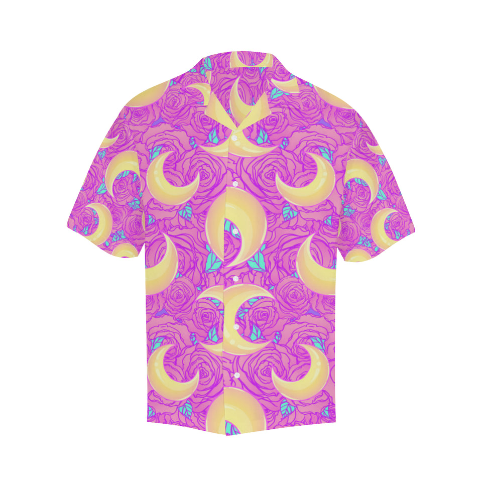 Moon pink rose background Men's All Over Print Hawaiian Shirt