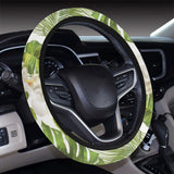 White orchid flower tropical leaves pattern Car Steering Wheel Cover
