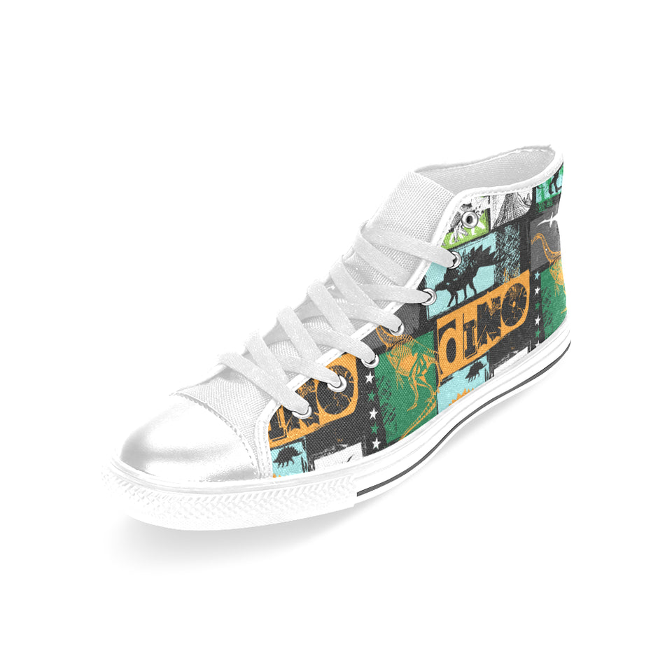 dinosaurs print pattern Women's High Top Canvas Shoes White