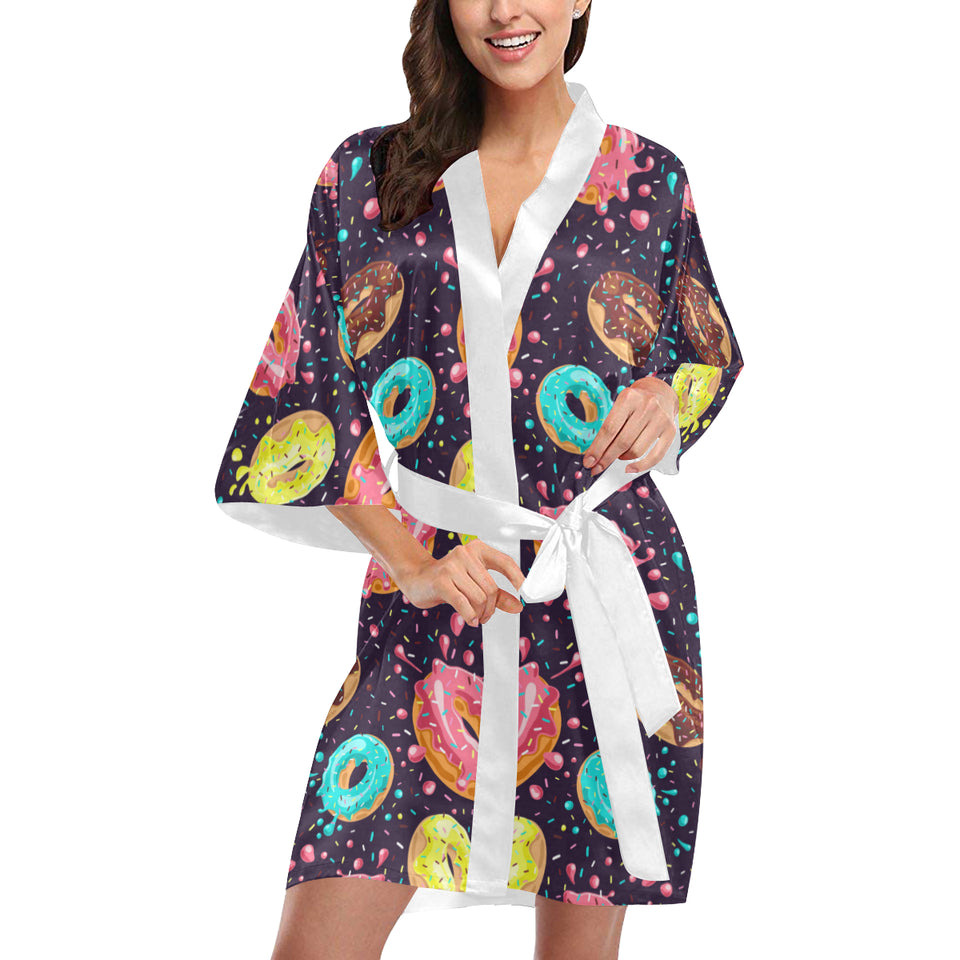 Colorful donut glaze pattern Women's Short Kimono Robe
