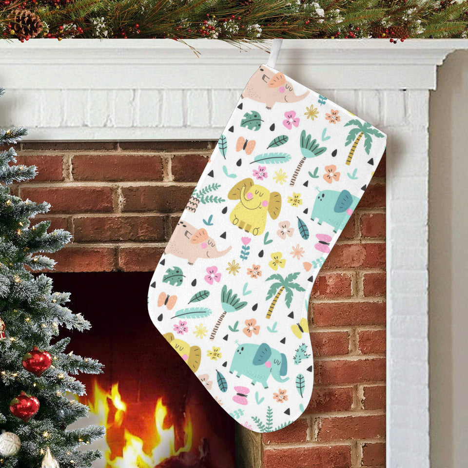 Cute elephants palm tree flower butterfly pattern Christmas Stocking