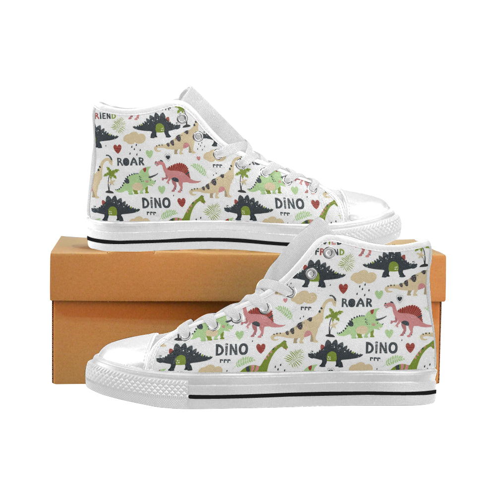 Cute dinosaurs pattern Men's High Top Canvas Shoes White