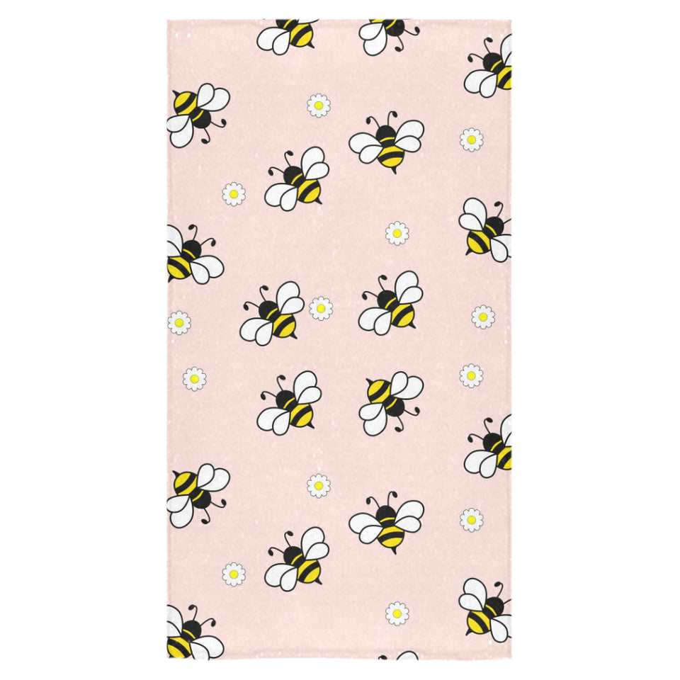 Cute bee flower pattern pink background Bath Towel