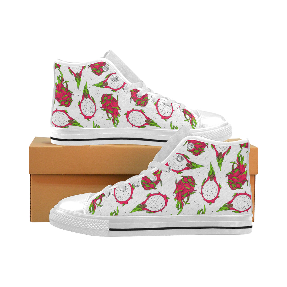 dragon fruits white background Men's High Top Canvas Shoes White