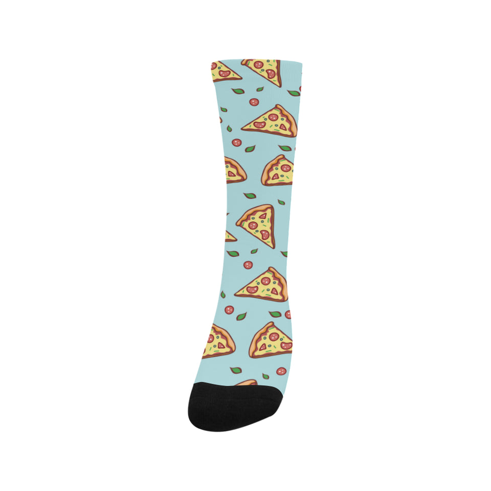 Hand drawn pizza blue background Crew Socks