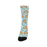 Hand drawn pizza blue background Crew Socks