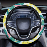 Cute parrot toucan flamingo cactus exotic leaves p Car Steering Wheel Cover