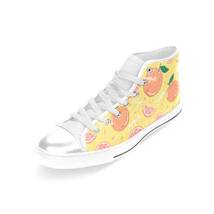Grapefruit yellow background Women's High Top Canvas Shoes White