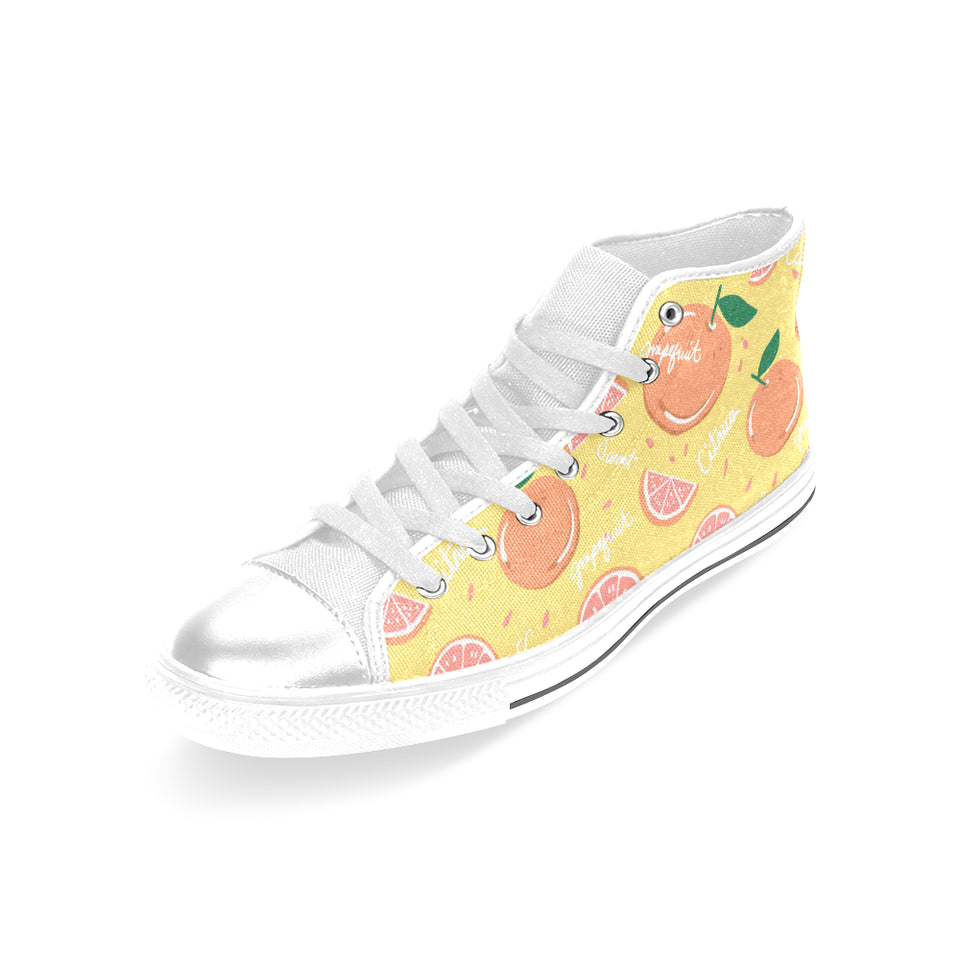 Grapefruit yellow background Women's High Top Canvas Shoes White