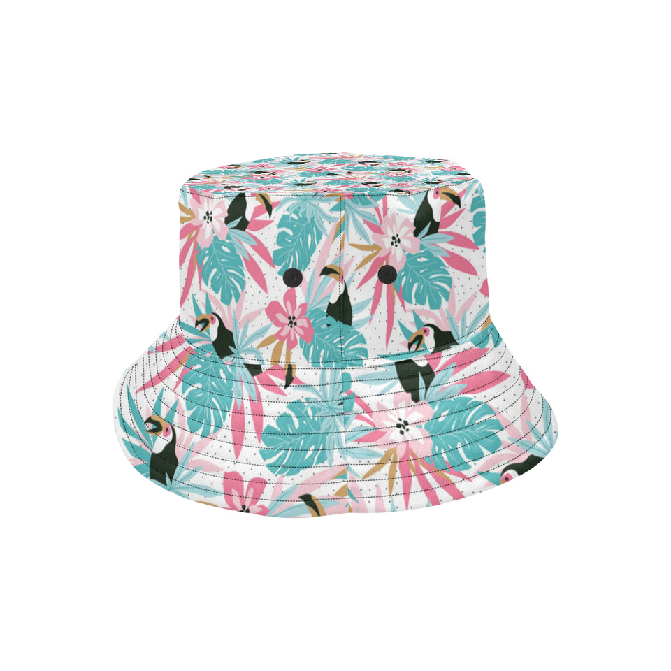Toucan tropical flower leave pattern Unisex Bucket Hat