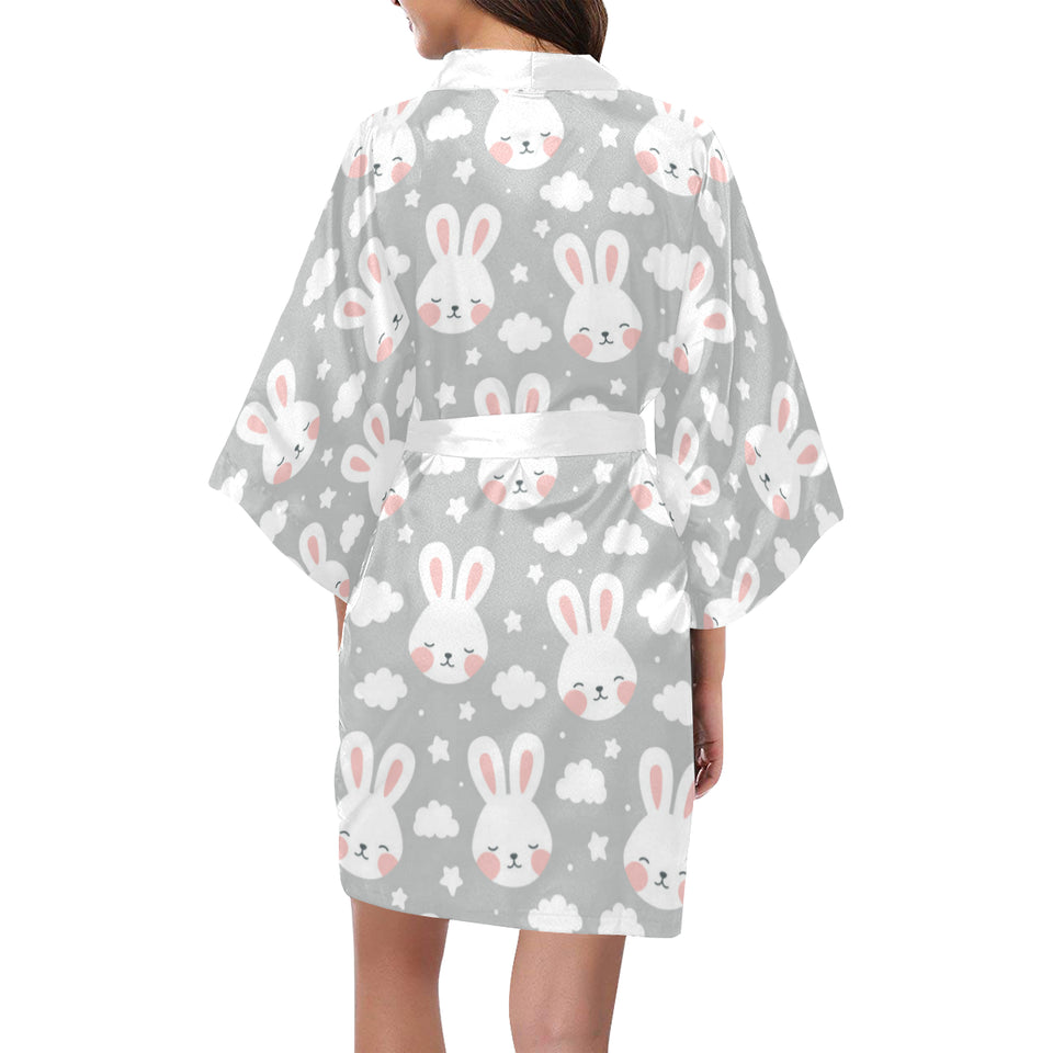 Rabbit cloud Pattern Women's Short Kimono Robe