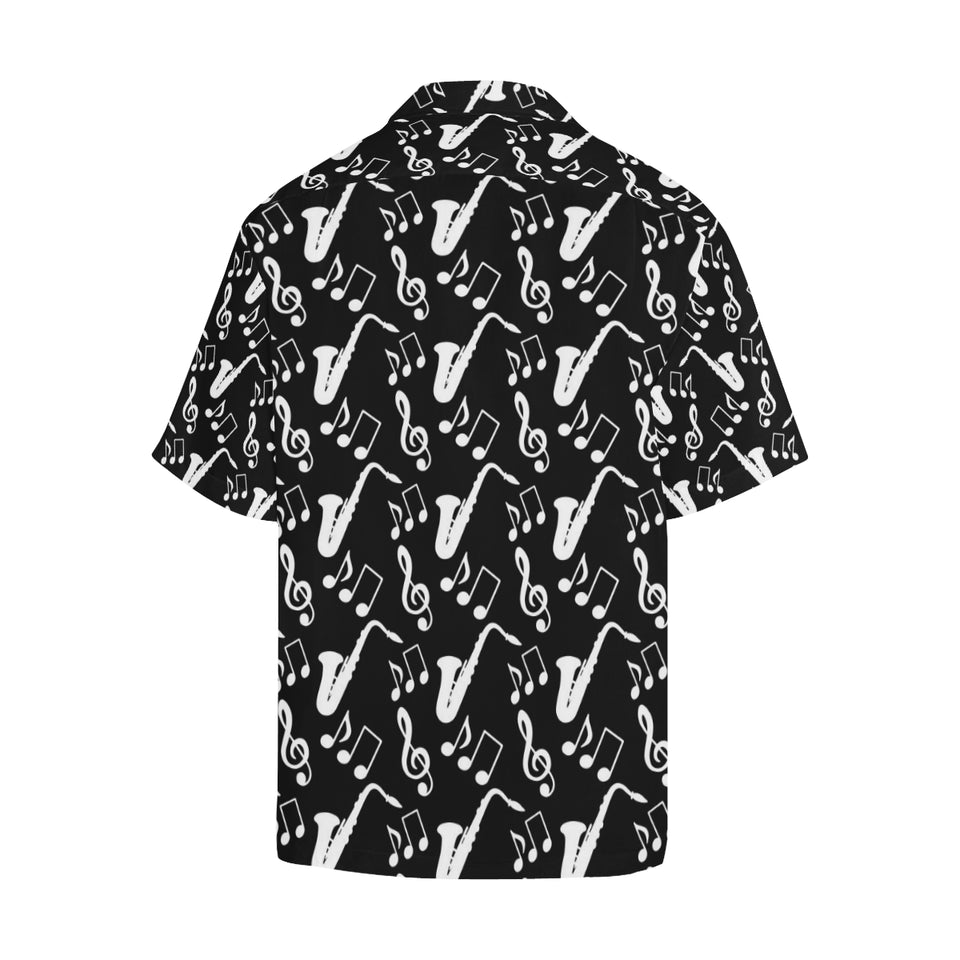 Saxophone music notes treble clef black white them Men's All Over Print Hawaiian Shirt