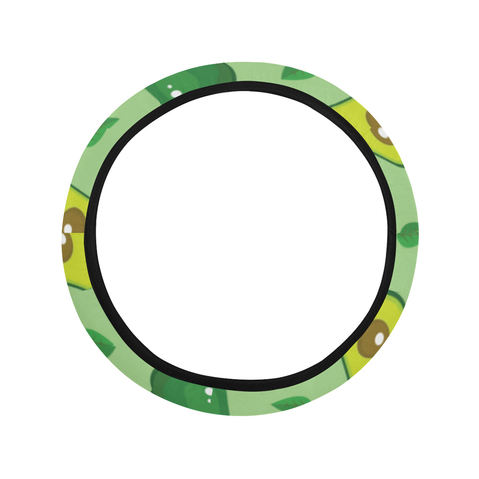 Avocado pattern green background Car Steering Wheel Cover