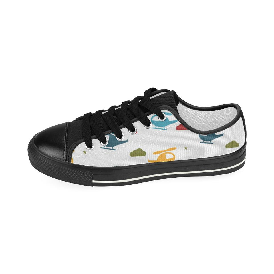 Colorful helicopter pattern Kids' Boys' Girls' Low Top Canvas Shoes Black