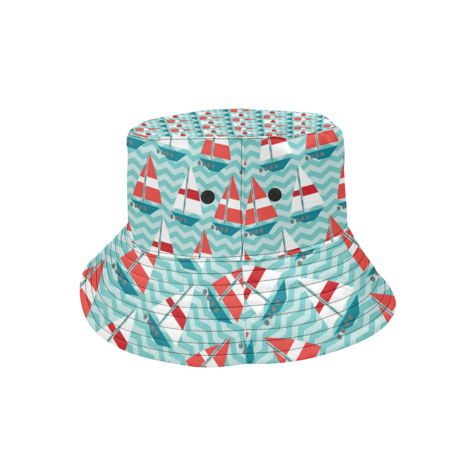 Red White sailboat wave background Unisex Bucket Hat