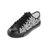 Crow dark floral pattern Women's Low Top Canvas Shoes Black