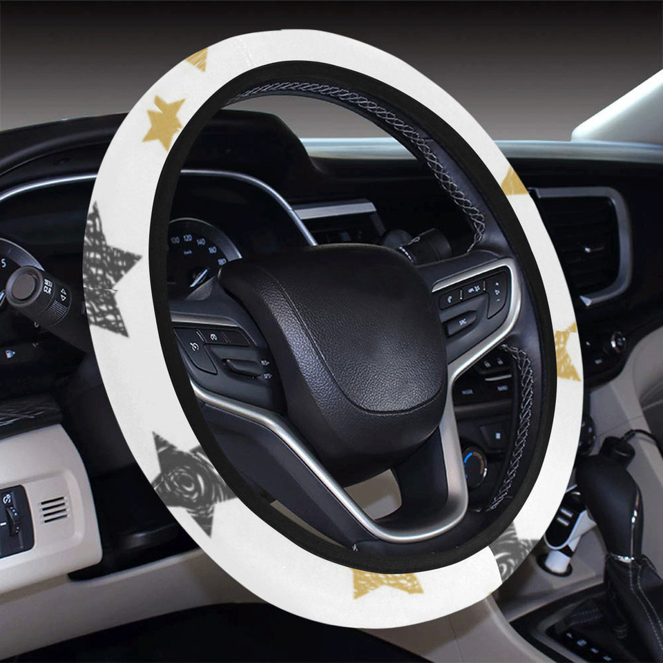 hand drawn gold black star pattern Car Steering Wheel Cover