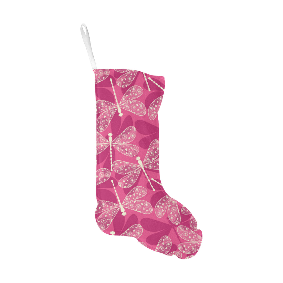 Beautiful dragonfly pink background Christmas Stocking