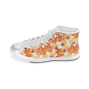 Orange yellow orchid flower pattern background Women's High Top Canvas Shoes White