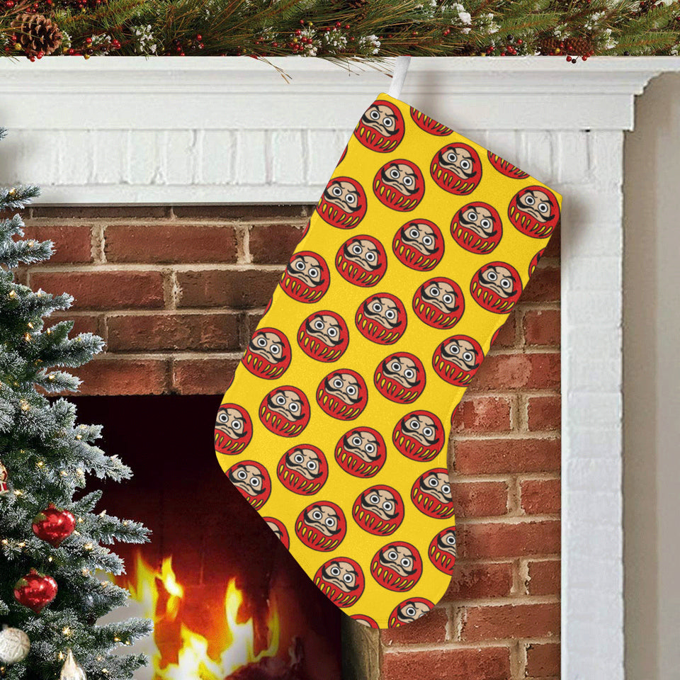 Daruma japanese wooden doll yellow background Christmas Stocking
