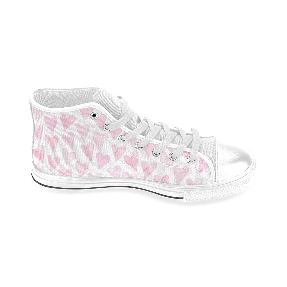Watercolor pink heart pattern Men's High Top Canvas Shoes White