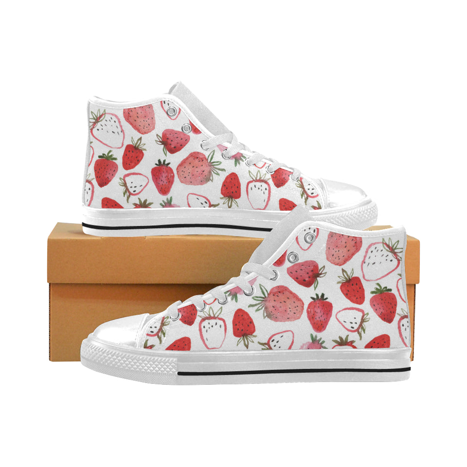 watercolor hand drawn beautiful strawberry pattern Men's High Top Canvas Shoes White