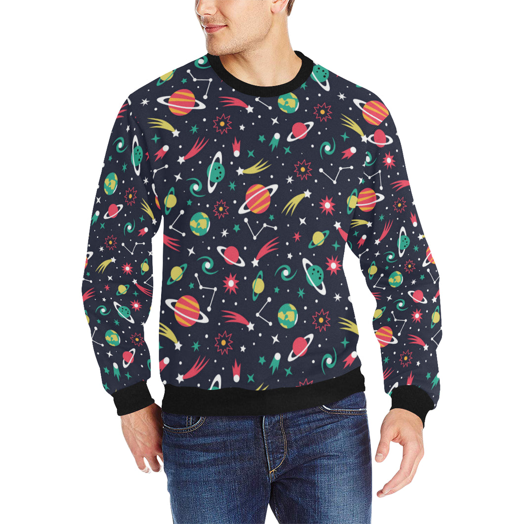colorful space pattern planet star Men's Crew Neck Sweatshirt