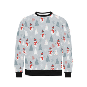 Snowman christmas  tree snow gray background Men's Crew Neck Sweatshirt