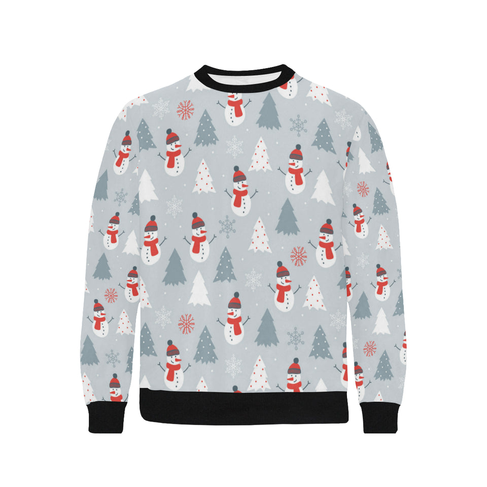 Snowman christmas  tree snow gray background Men's Crew Neck Sweatshirt