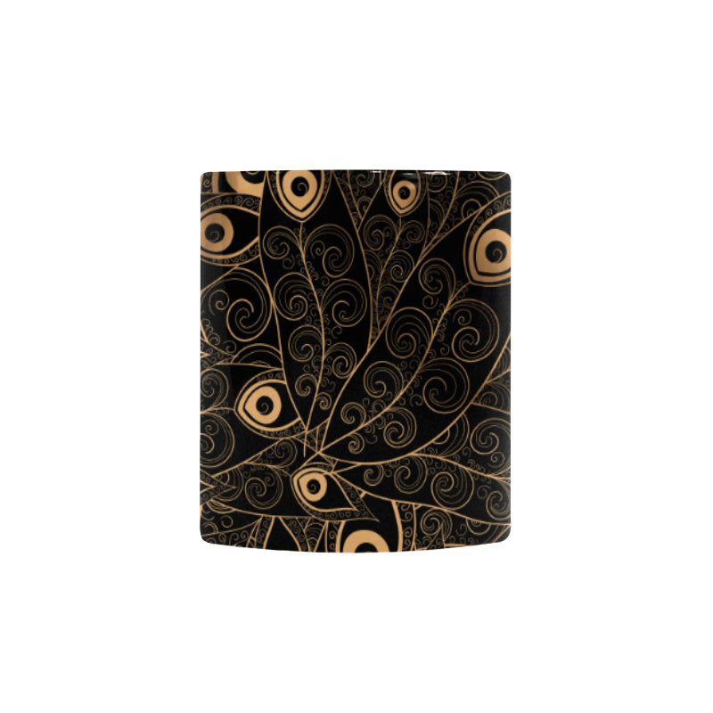 Gold peacock feather pattern Morphing Mug Heat Changing Mug