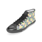 Pineapples pattern striped background Women's High Top Canvas Shoes Black