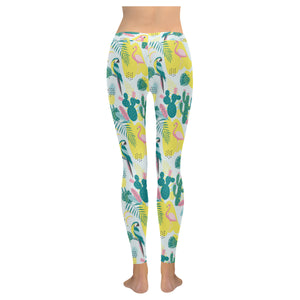 Cute parrot toucan flamingo cactus exotic leaves Women's Legging Fulfilled In US