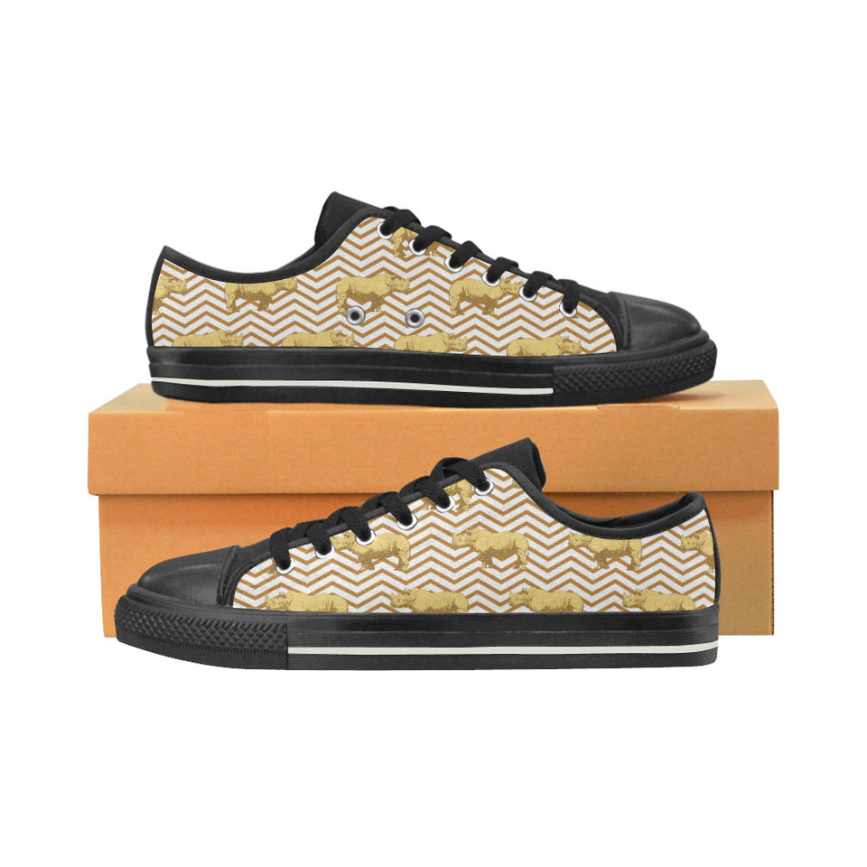 Rhino yellow theme pattern Men's Low Top Canvas Shoes Black