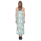 Cute snowman pattern V-Neck Open Fork Long Dress