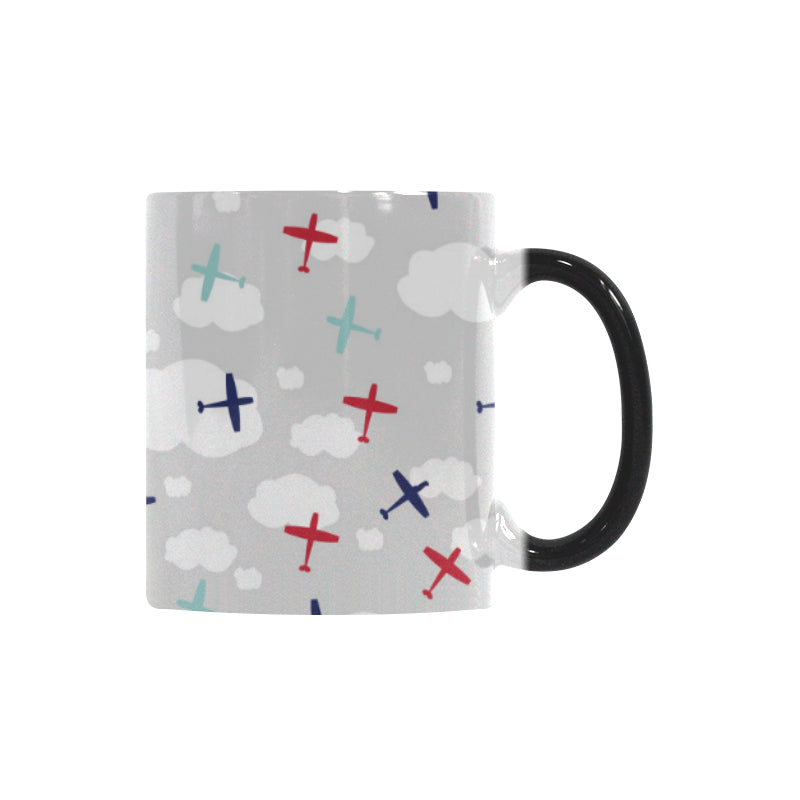 Airplane cloud grey background Morphing Mug Heat Changing Mug