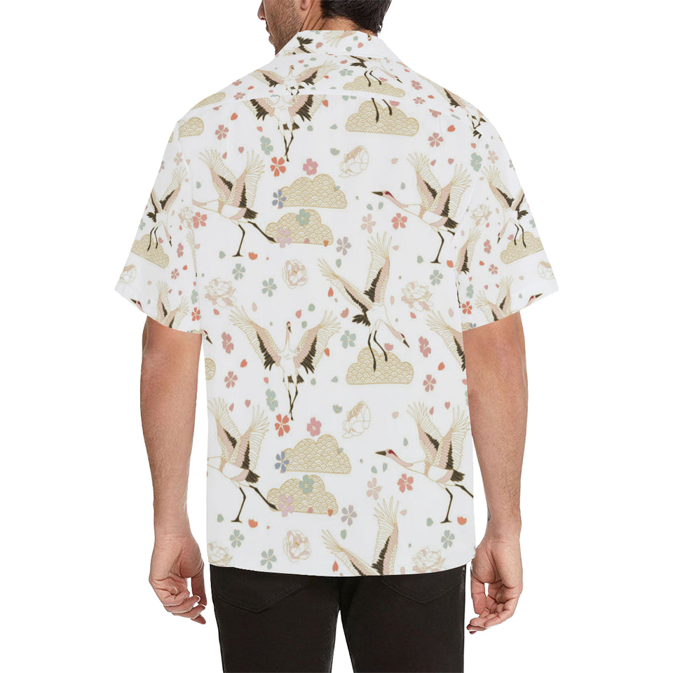 Beautiful Japanese cranes pattern Men's All Over Print Hawaiian Shirt