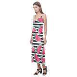 Watercolor paint textured watermelon pieces V-Neck Open Fork Long Dress