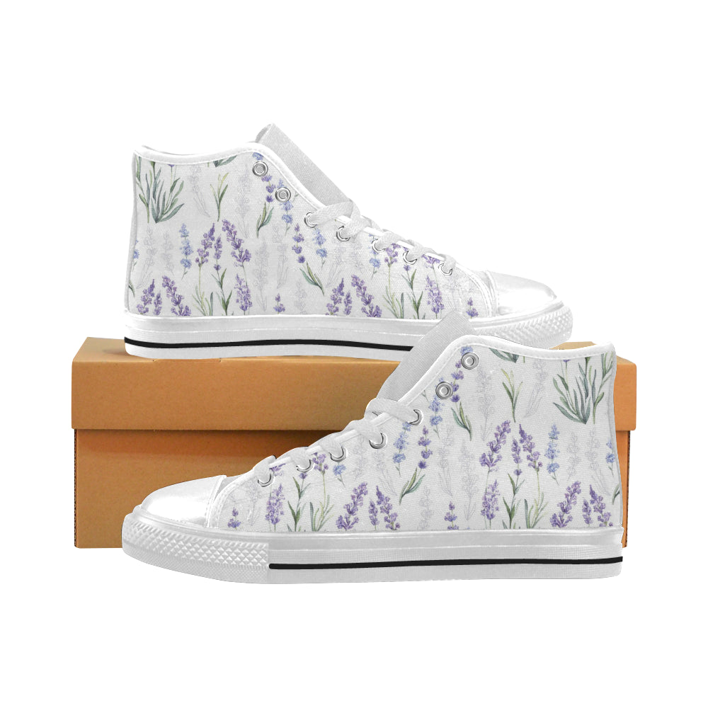 Hand painting Watercolor Lavender Men's High Top Canvas Shoes White
